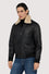 Padded leather jacket with shearling collar