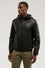 Metal-free leather hooded jacket