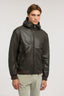 Blouson in pelle con cappuccio e patch 1