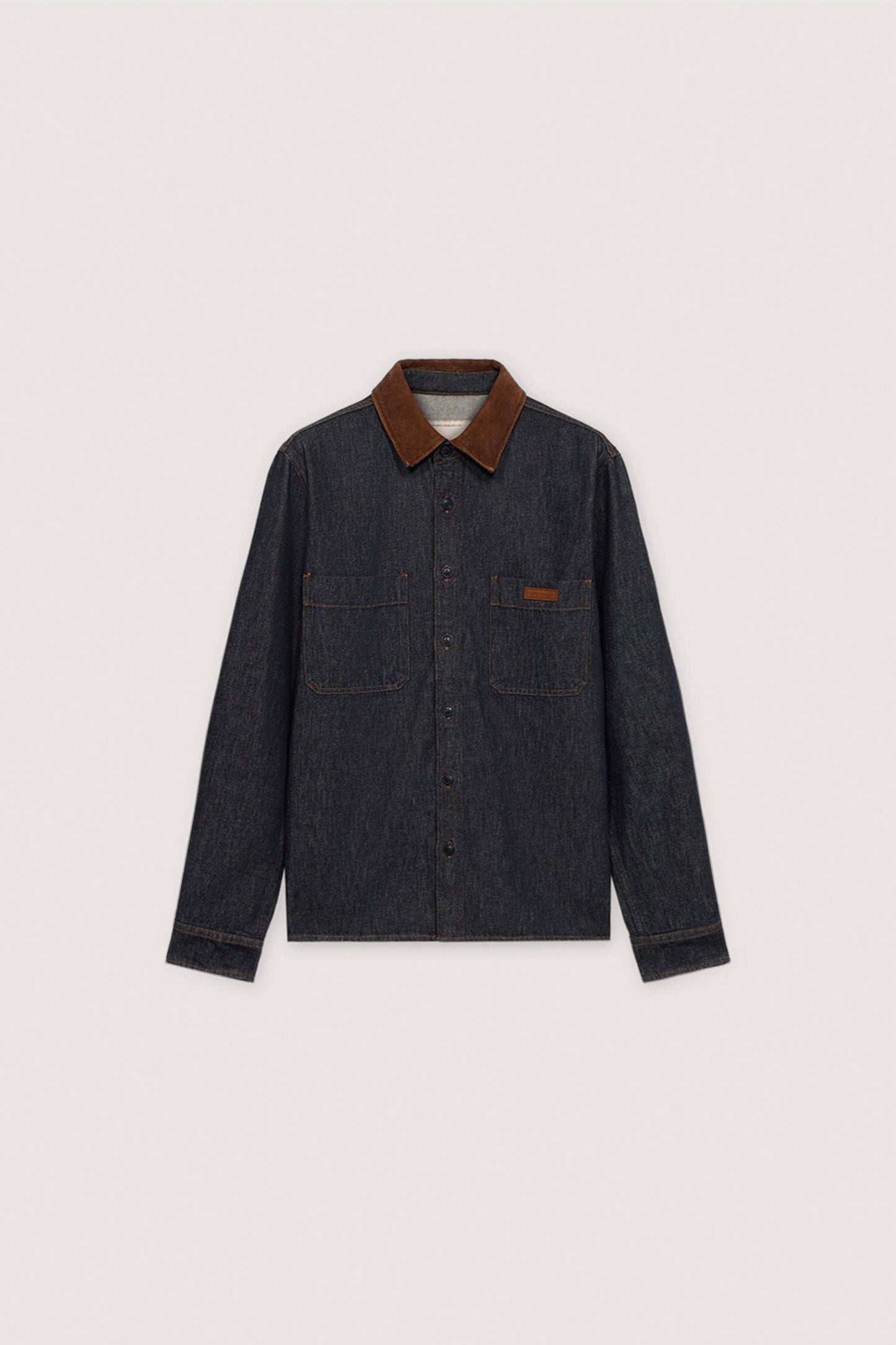 Camicia overshirt in denim con colletto in pelle 5|9182fa09c95da389d675822ba546de0d06a4958b924a21486c4b31670b9a7b7a