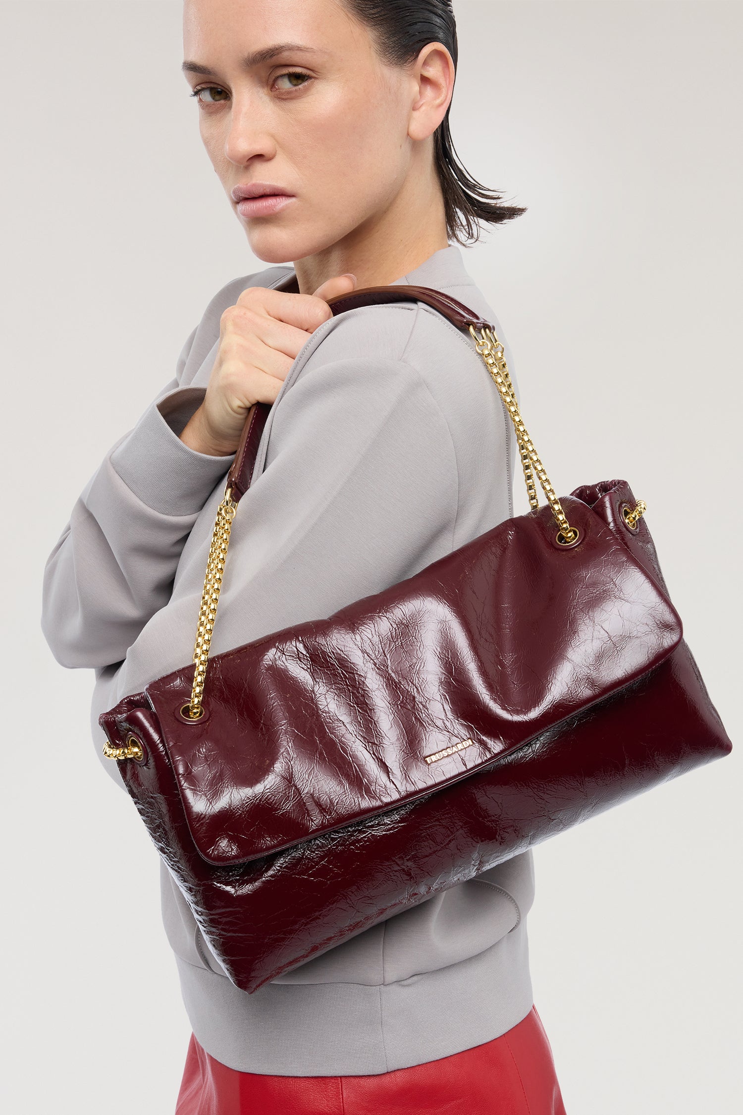 Orbita medium shoulder bag with leather chain – Trussardi
