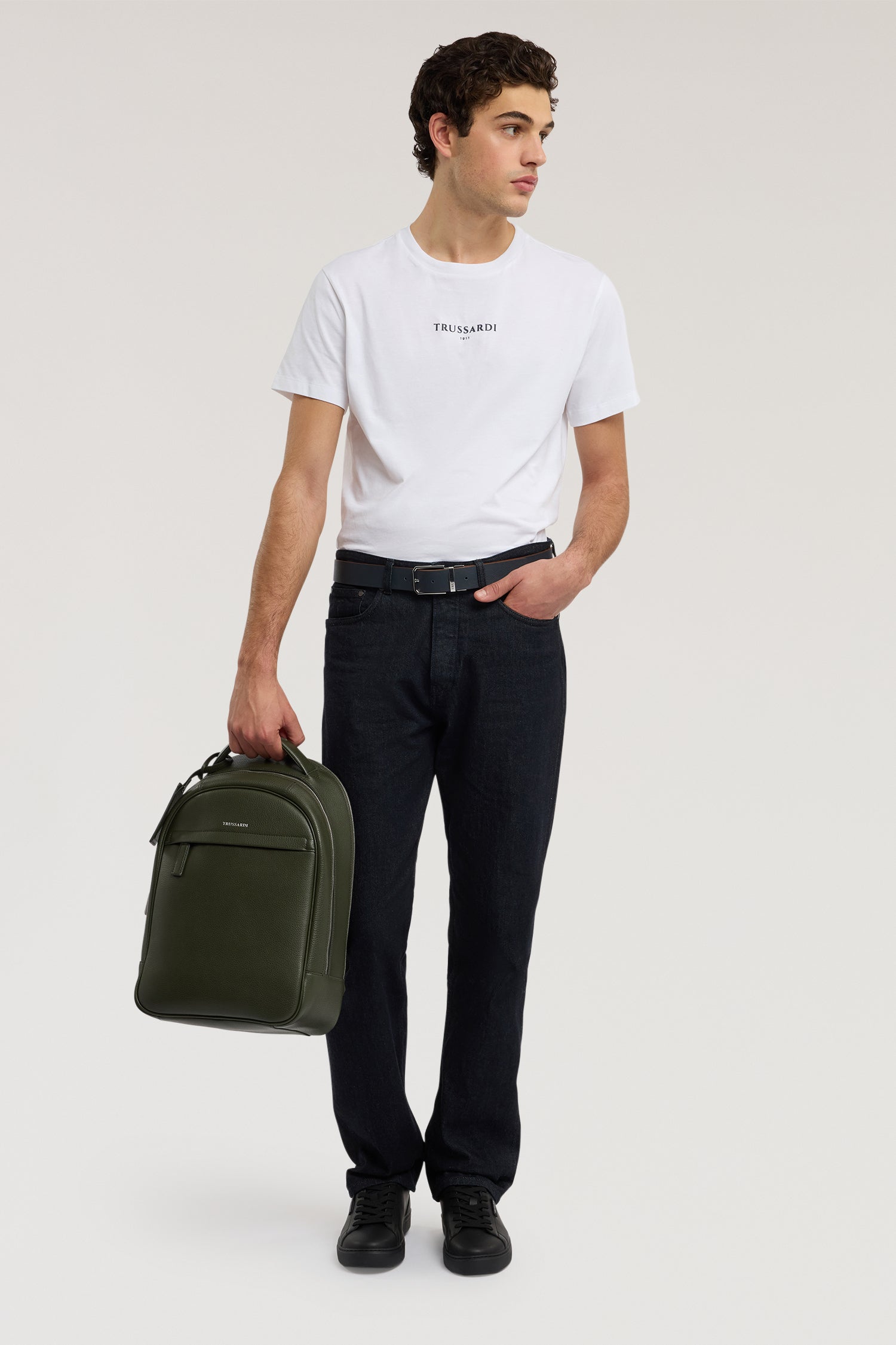 Compact leather hammered office backpack – Trussardi